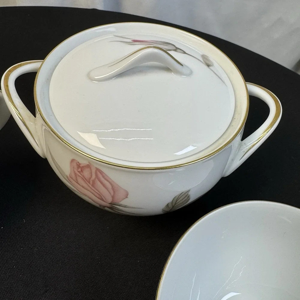 Sango Nancy 21 Piece Fine‎ China Japan Pink Rose Gold Trim Vintage Tea Set